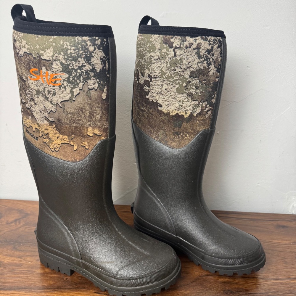 SHE Outdoor Strata Camo Rubber Hunting Boots Waterproof Steel Shank Women 5